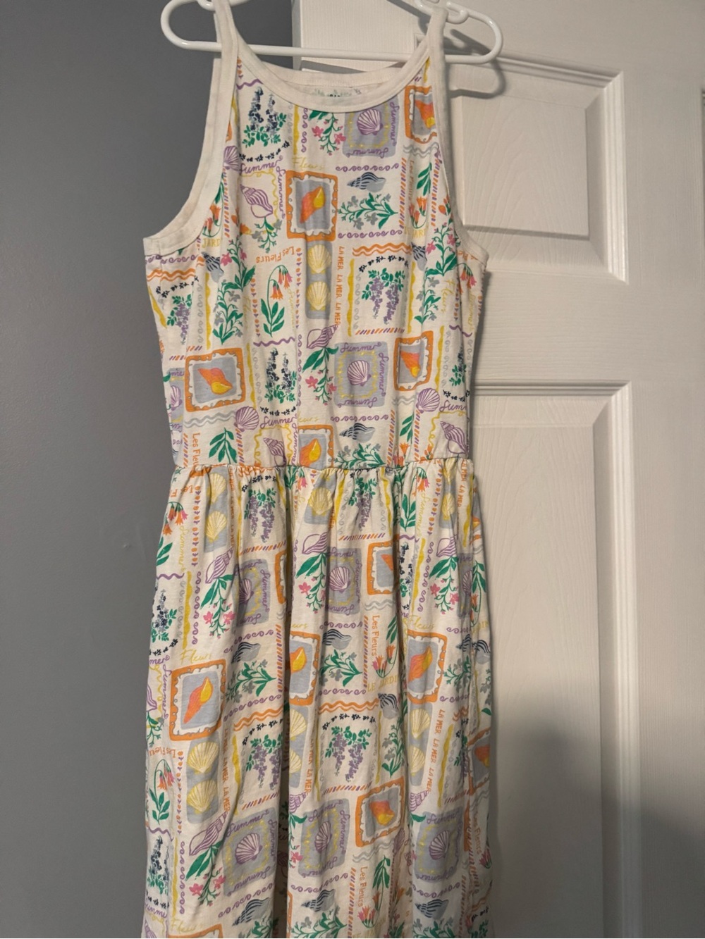 GAP White Midi Dress with Yellow, Green & Purple Botanical Print